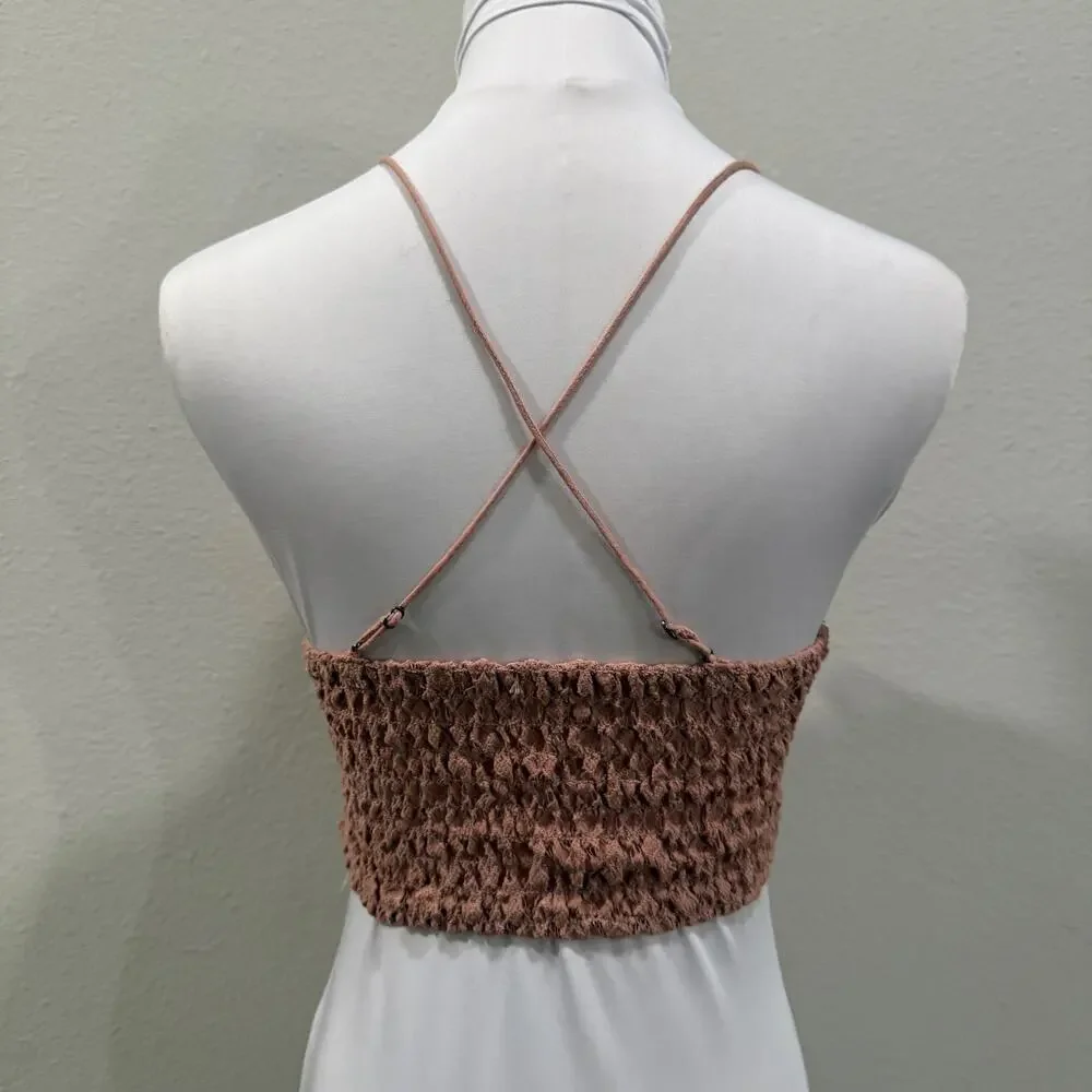Free People Adella Bralette Copper Rusty Rose Small Coquette Festival Romantic